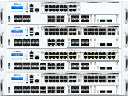Sophos Enterprise and Campus Edge XGS Series Next-Gen Firewall Appliances. Models: 5500, 6500, 7500, 8500Enterprise/Campus Edge. XGS Series 2U Rackmount.